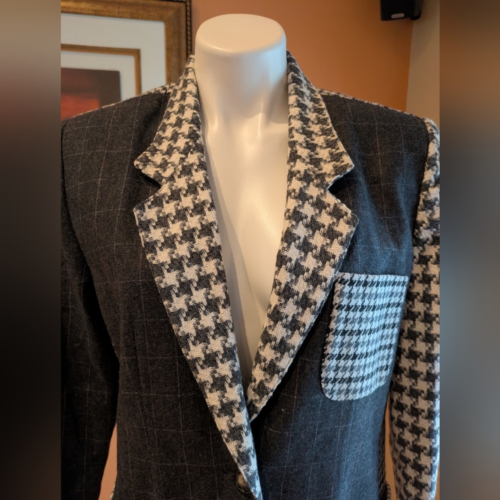 Vintage Grey Patchwork Long Sleeve Lined Jacket /… - image 4